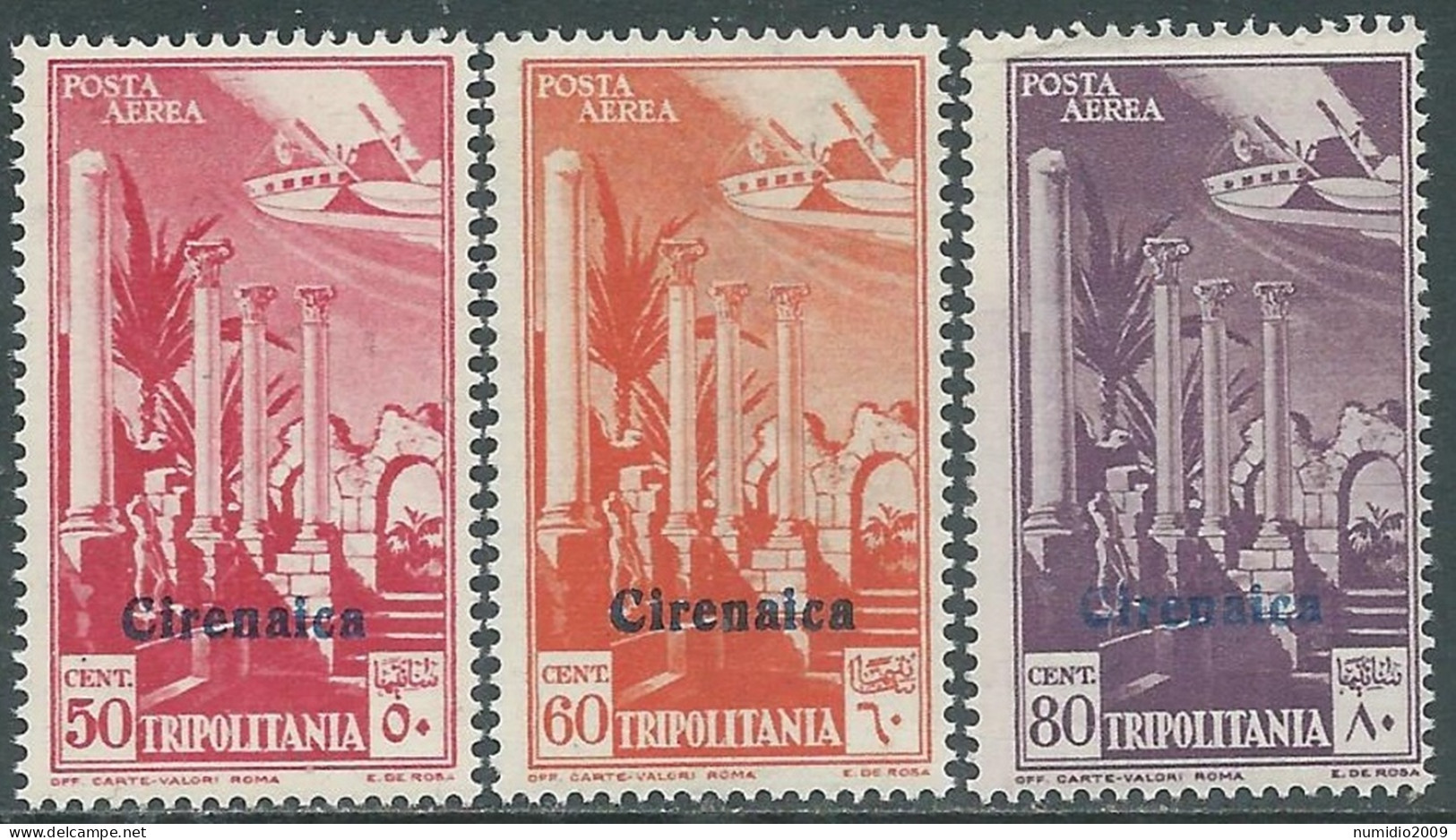 1932 CIRENAICA POSTA AEREA SOPRASTAMPATI 3 VALORI MNH ** - P41-4 - Cirenaica