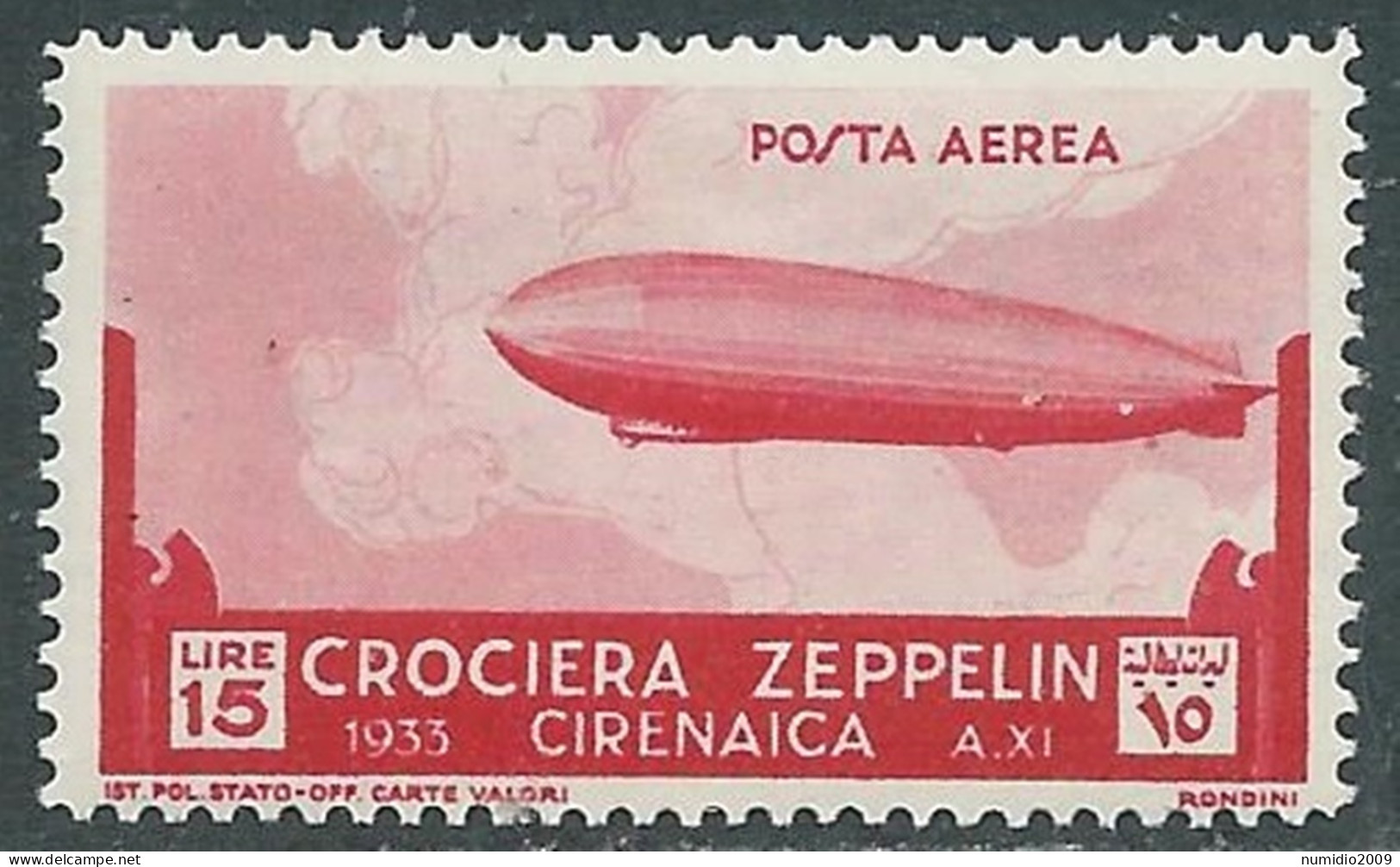 1933 CIRENAICA POSTA AEREA ZEPPELIN 15 LIRE MNH ** - P41-9 - Cirenaica