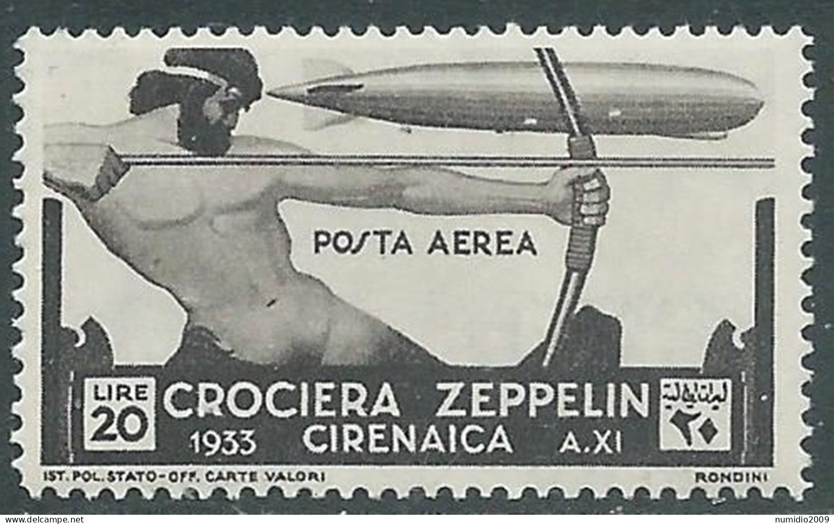 1933 CIRENAICA POSTA AEREA ZEPPELIN 20 LIRE MNH ** - P41-9 - Cirenaica