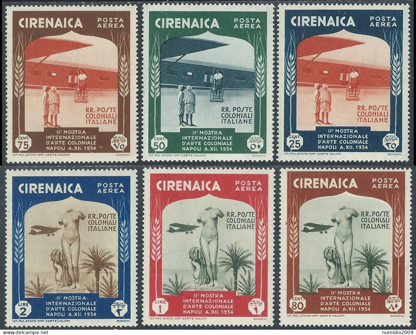 1934 CIRENAICA POSTA AEREA MOSTRA ARTE COLONIALE 6 VALORI MH * - P28-7 - Cirenaica