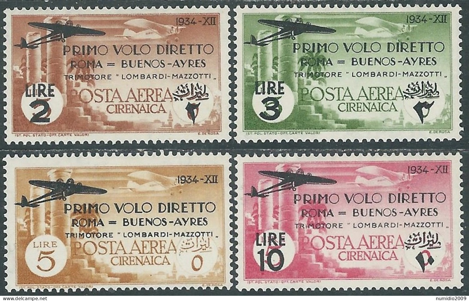 1934 CIRENAICA POSTA AEREA VOLO ROMA BUENOS AYRES 4 VALORI MH * - P41-10 - Cirenaica