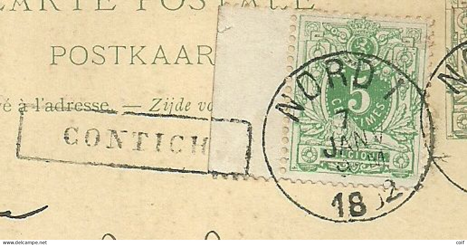 Entier Met Treinstempel (ambulant) NORD I Met Omkaderde Naamstempel CONTICH - Bahnpoststempel