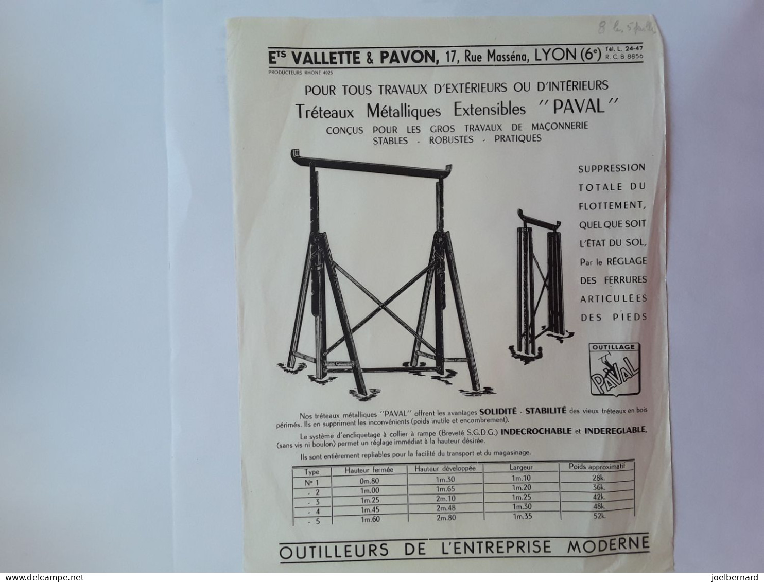 VALLETTE & PAVON LYON OUTILLEURS DE L'ENTREPRISE MODERNE LOT 5 FEUILLETS - Reclame