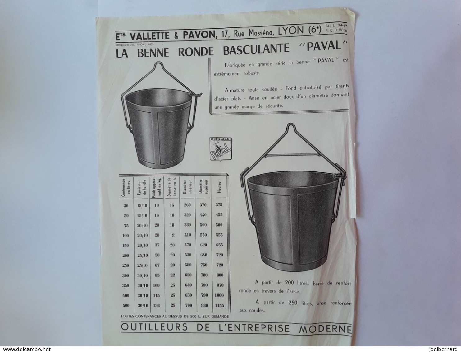 VALLETTE & PAVON LYON OUTILLEURS DE L'ENTREPRISE MODERNE LOT 5 FEUILLETS - Publicidad