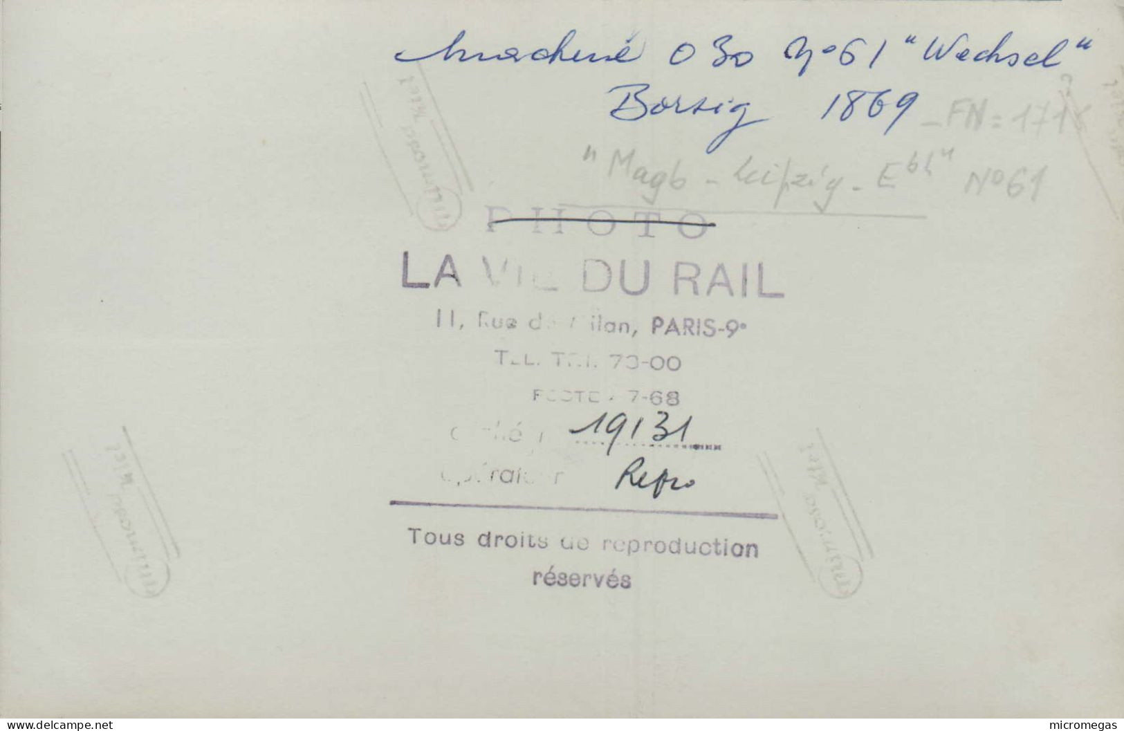 Reproduction "La Vie Du Rail" - Machine 030 N° 61 "Wechsel", Borsig 1869 - Trains