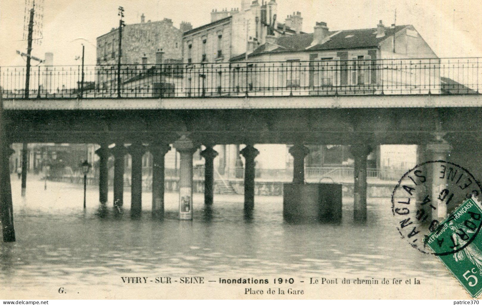 Carte VITRY SUR SEINE Inondations 1910 Le Pont Du Chemin De Fer Et La Place De La Gare - Vitry Sur Seine