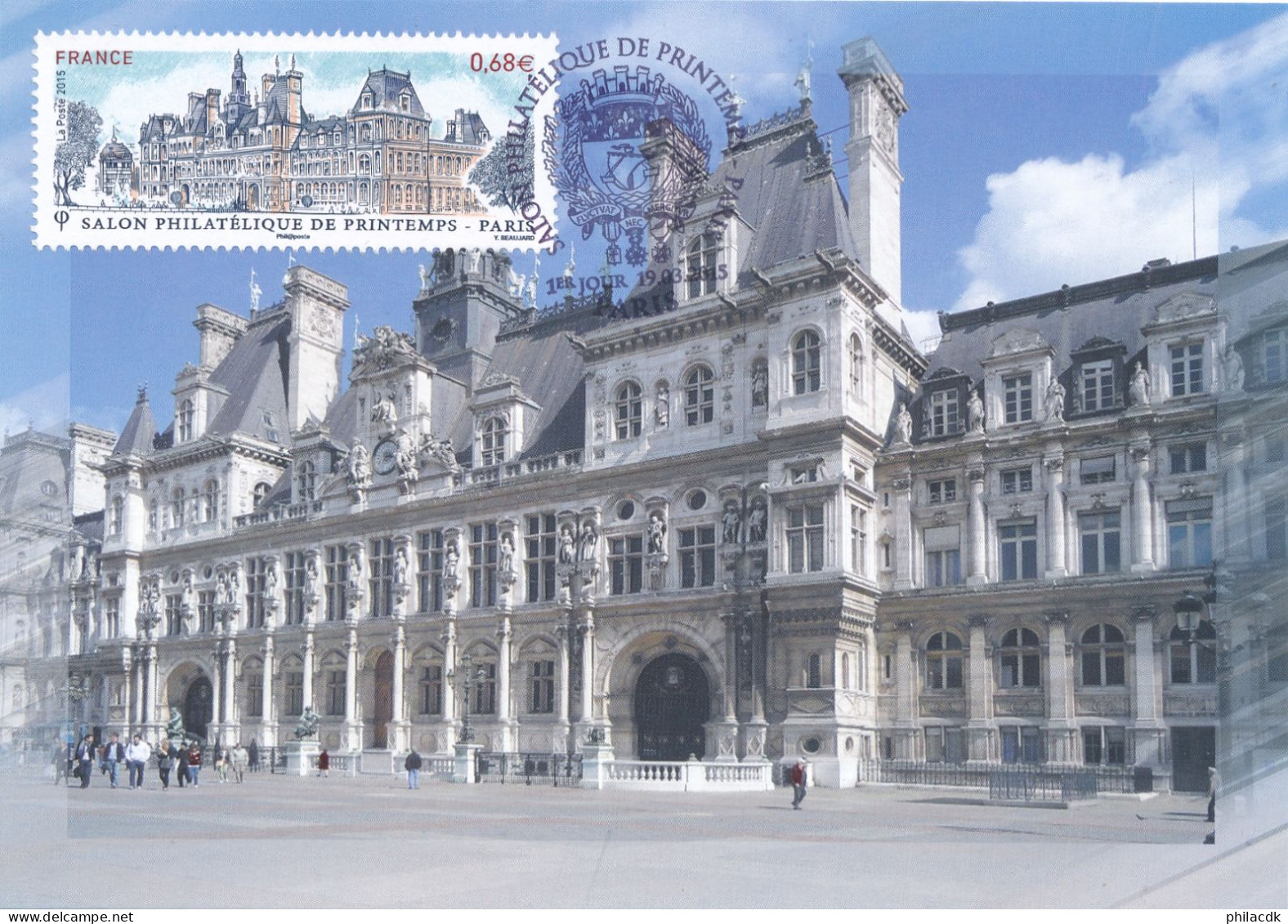 FRANCE - TIMBRE N° 4932 SUR CARTE MAXIMUM OBLITEREE AVEC CAD DU 19 MARS 2015 HOTEL DE VILLE DE PARIS - 2010-2019