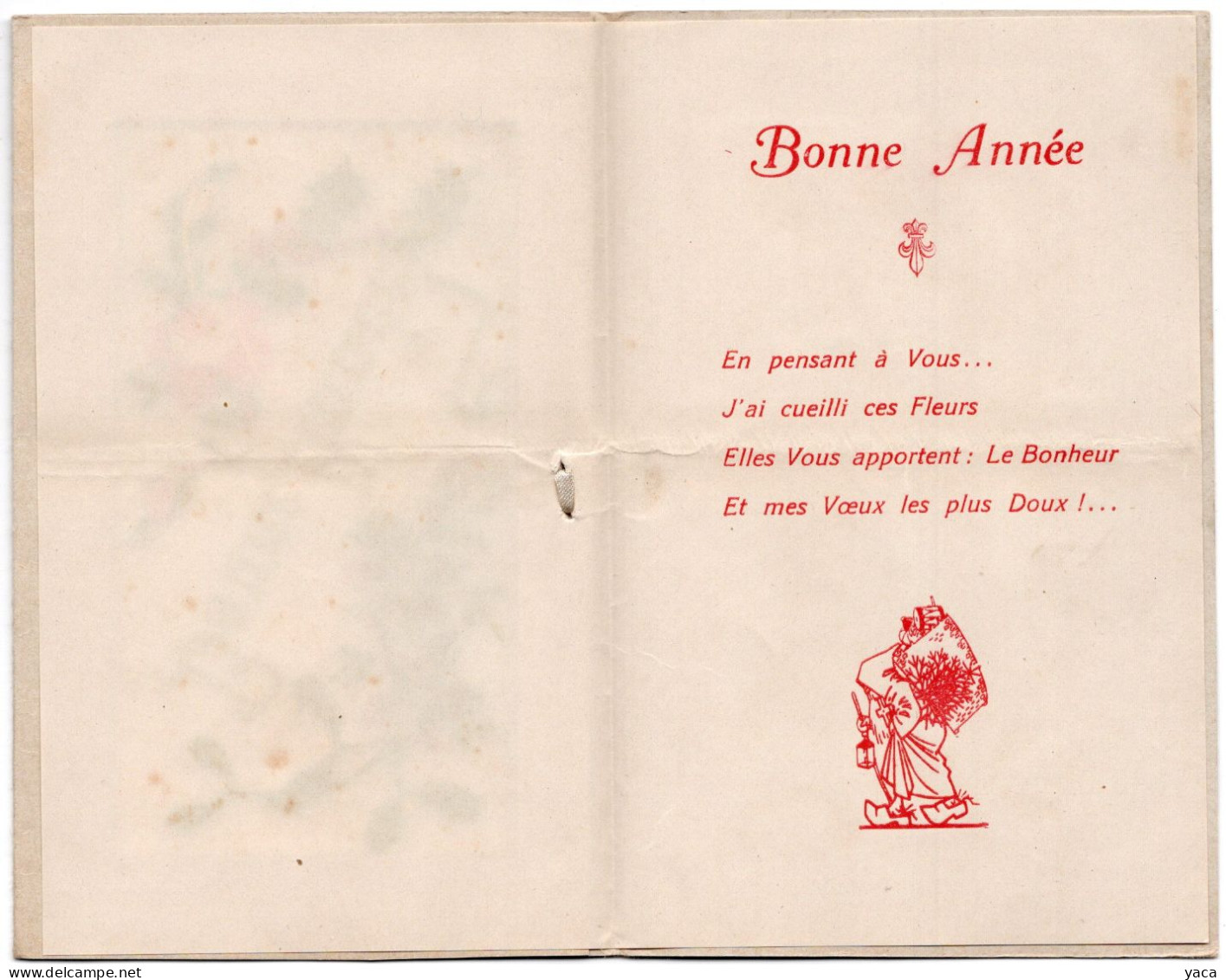 Violettes Et Roses   Brodées - Feuillet Intérieur Bonne Année - Ricamate