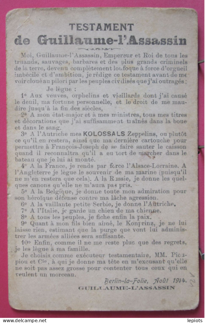 Militaria - Testament De Guillaume L'Assassin - Autres & Non Classés