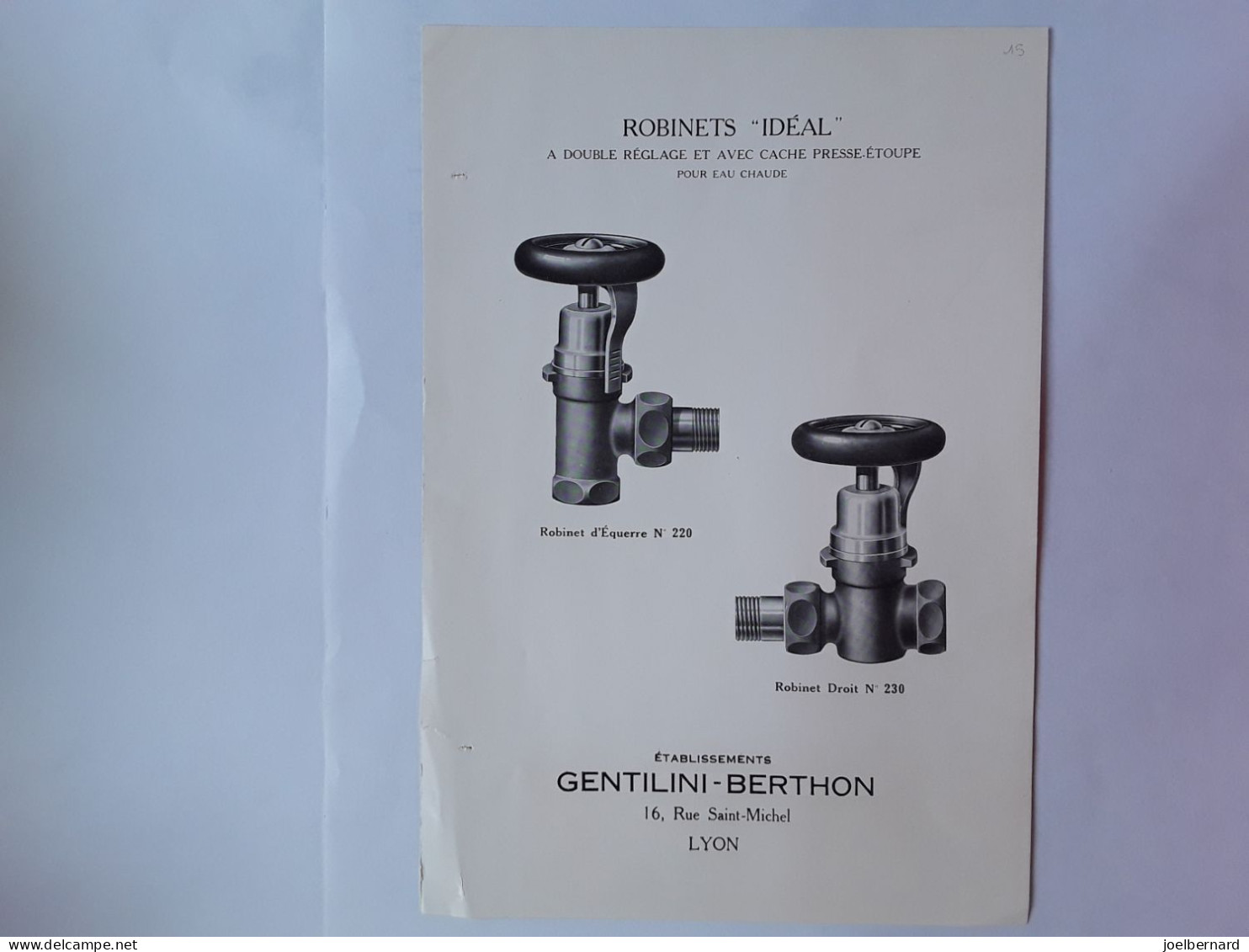 GENTILINI-BERTHON LYON. CHAUDIERES ET ROBINETS - Reclame