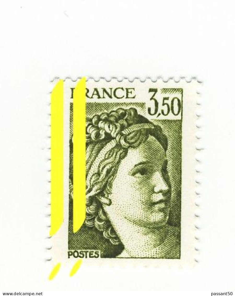 Sabine 3.50fr Vert Olive YT 2121b Avec Deux Bandes Phosphorescentes à Gauche. Rare, Voir Le Scan. Cote YT : 14 €. - Ungebraucht