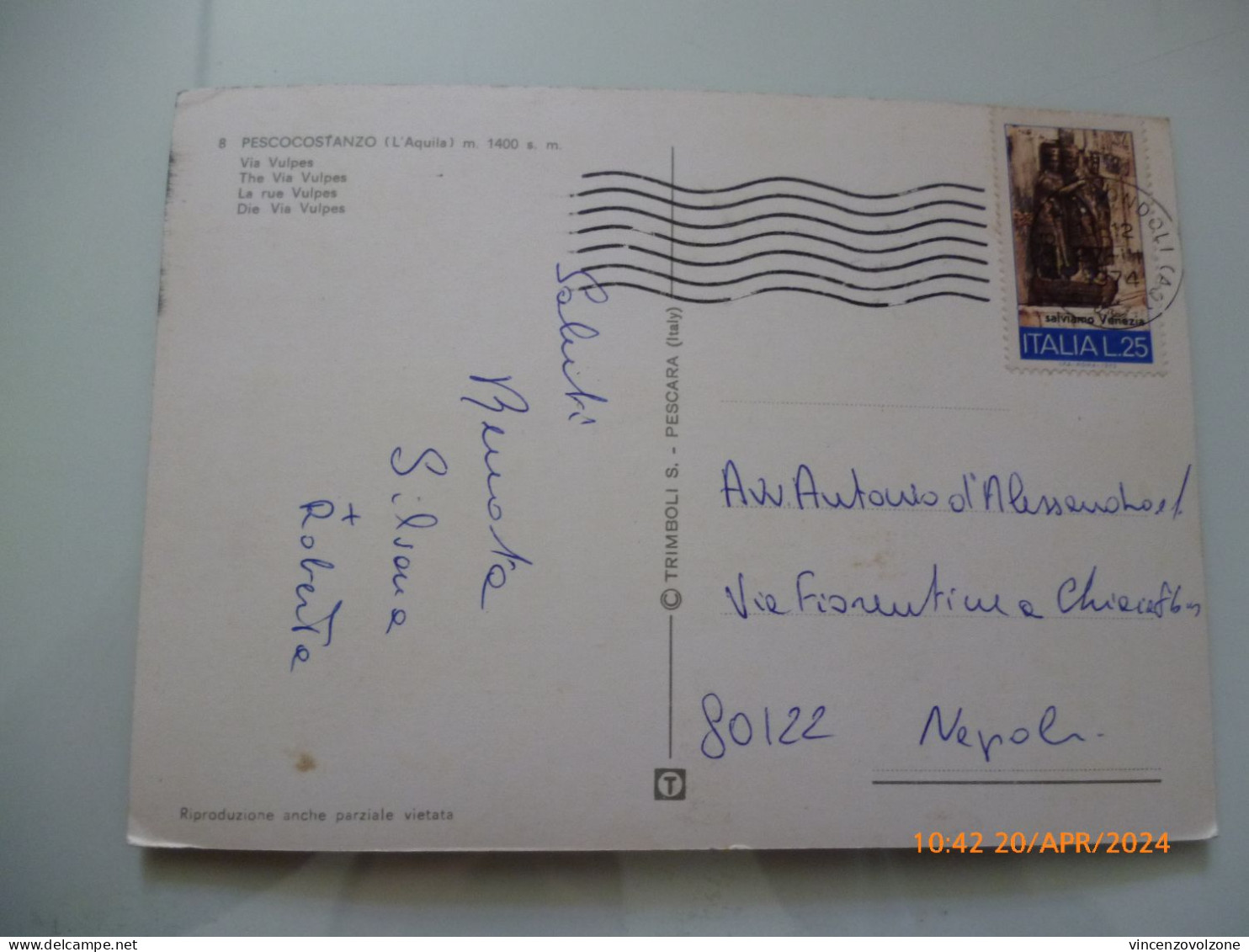 Cartolina Viaggiata "PESCOCOSTANZO  Via Vulpes" 1967 - L'Aquila