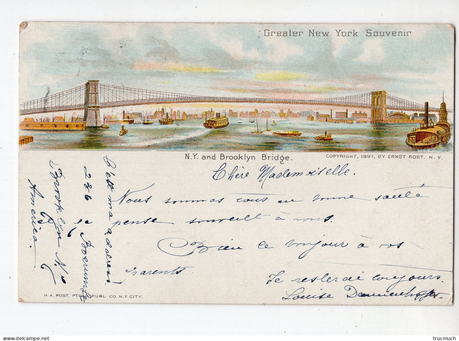 U.S.A. - NEW YORK - Greater Souvenir - Brooklyn Bridge *litho*1899* - Ponti E Gallerie