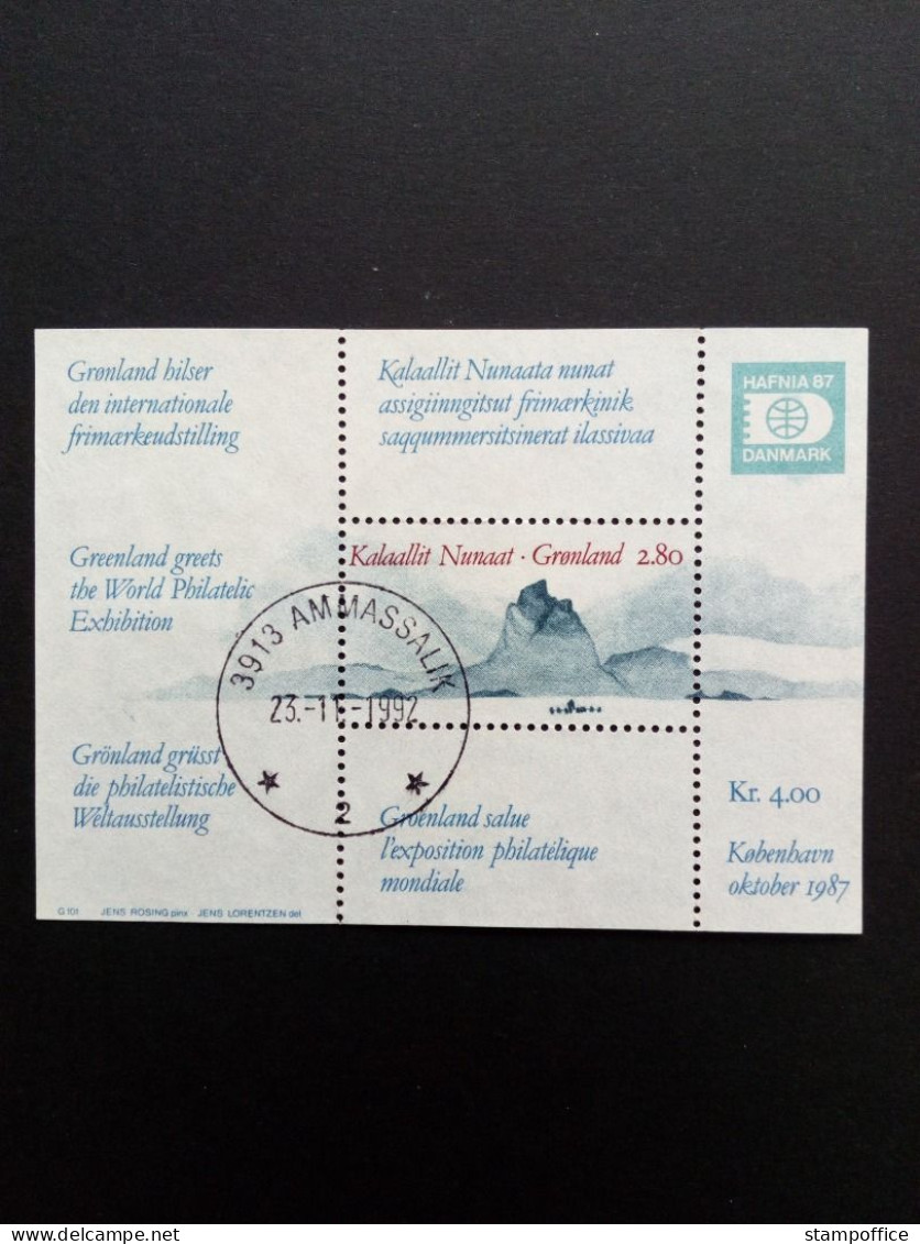 GRÖNLAND BLOCK 2 GESTEMPELT(USED) INT. BRIEFMARKENAUSSTELLUNG HAFNIA '87 FELSEN - Blocks & Kleinbögen