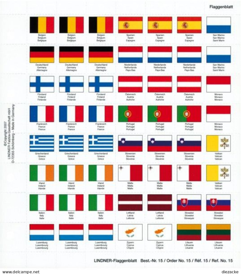 Lindner Perforiertes Farbiges Flaggenblatt 15 Neu - Matériel