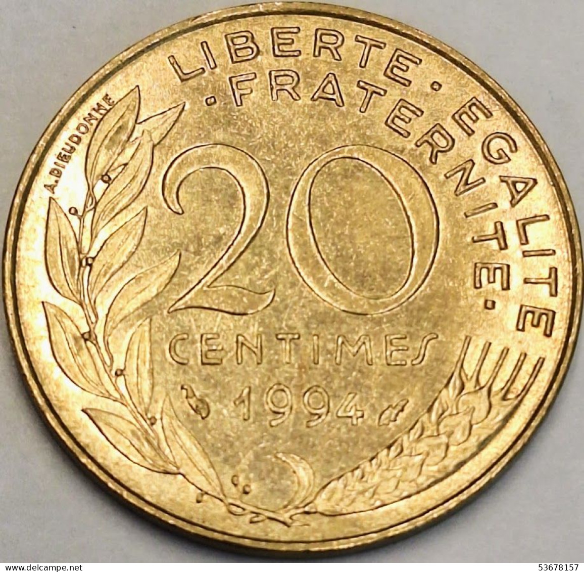 France - 20 Centimes 1994 (Fish), KM# 930 (#4279) - 20 Centimes