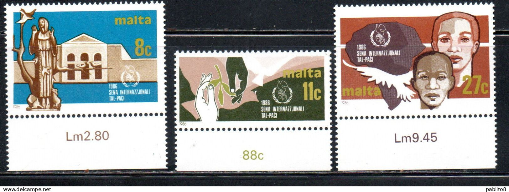 MALTA 1986 INTERNATIONAL PEACE YEAR ANNO INTERNAZIONALE PER LA PACE COMPLETE SET SERIE COMPLETA MNH - Malta