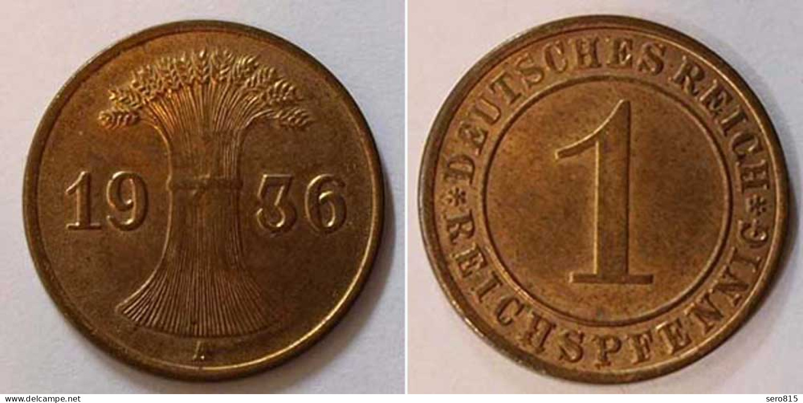 1 Reichspfennig 1936 A - D. Reich Jäger Nr. 313 Super Erhaltung    (b403 - 1 Renten- & 1 Reichspfennig