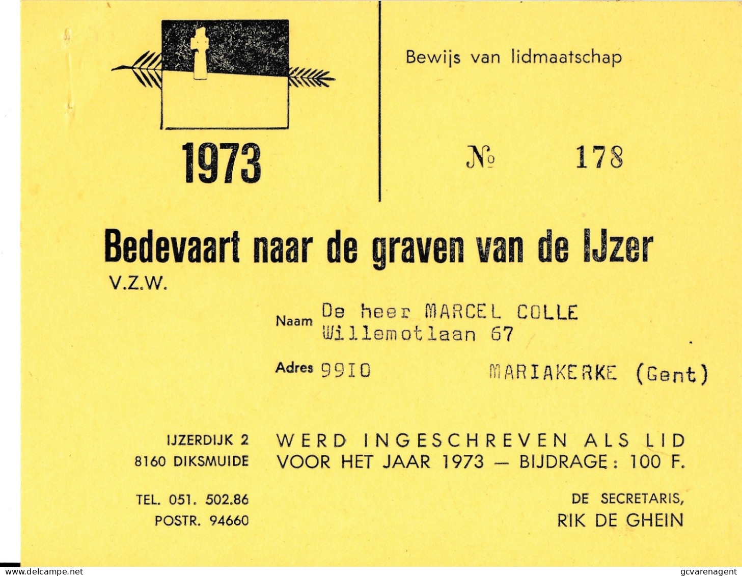 1973  LIDMAATSCHAP BEDEVAART NAAR DE GRAVEN VAN DE IJZER              2 SCANS - Diksmuide