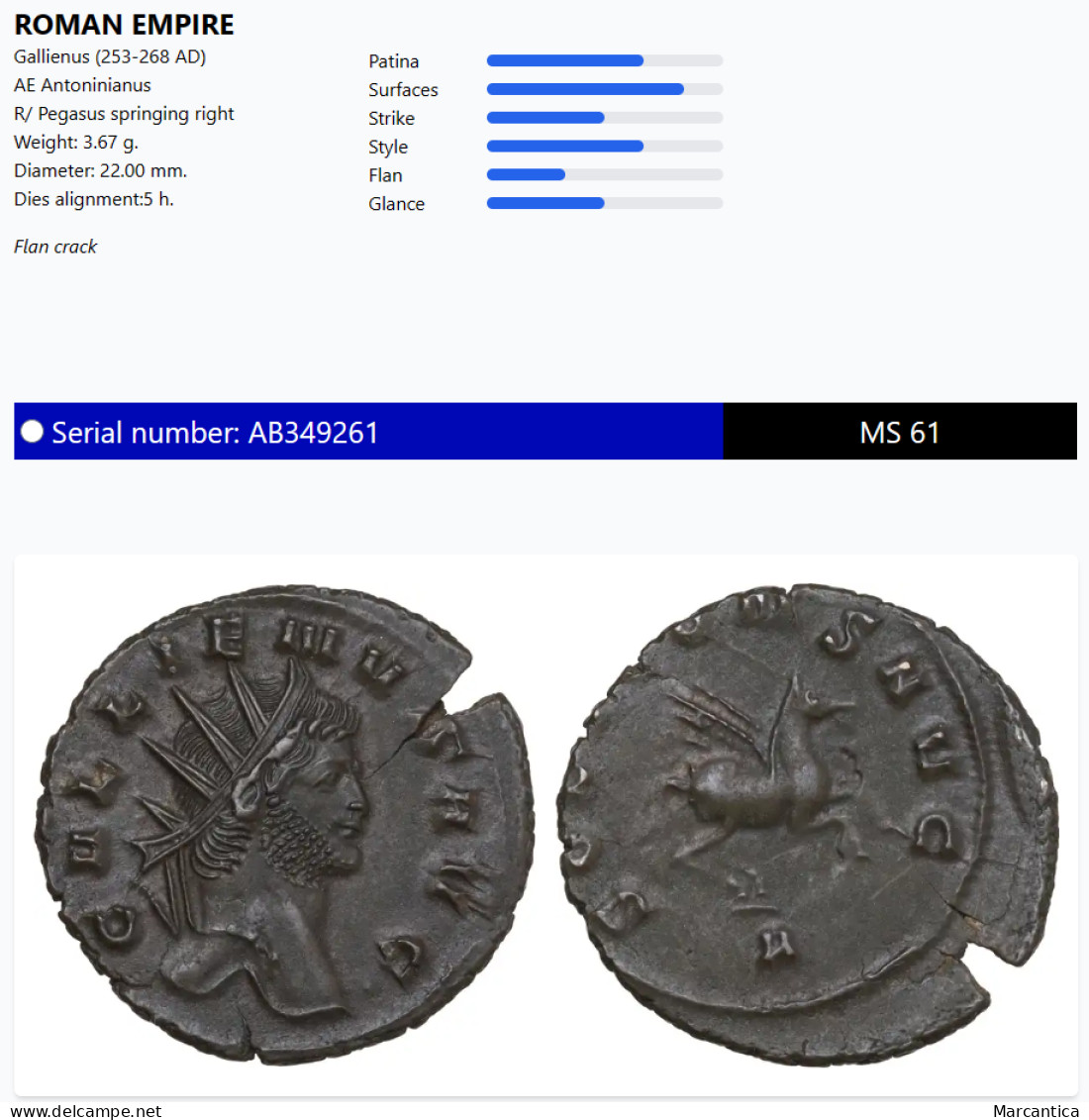 CCG Certified! Gallienus. AD 253-268. AR Antoninianus. Rome Mint, 1st Officina. 10th Emission, AD 267-268. - Der Soldatenkaiser (die Militärkrise) (235 / 284)