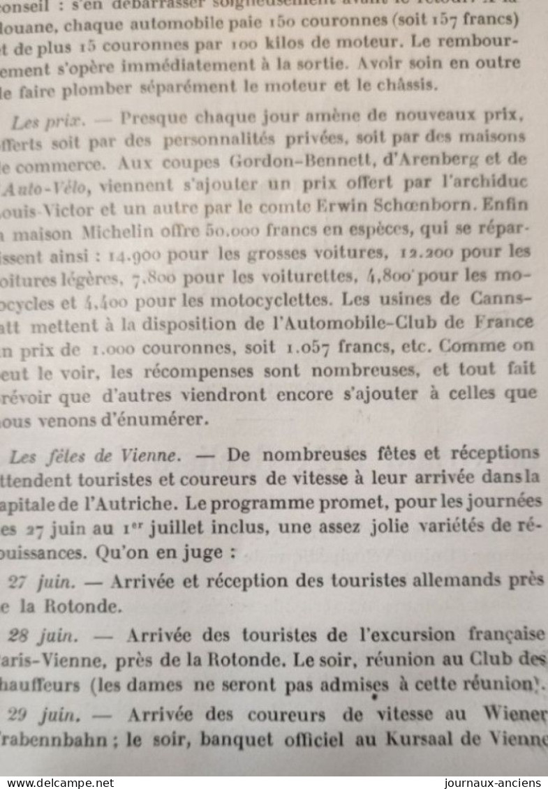 1902 Revue Automobile "  LA LOCOMOTION " - COURSE AUTOMOBILE " PARIS = VIENNE " - 1900 - 1949