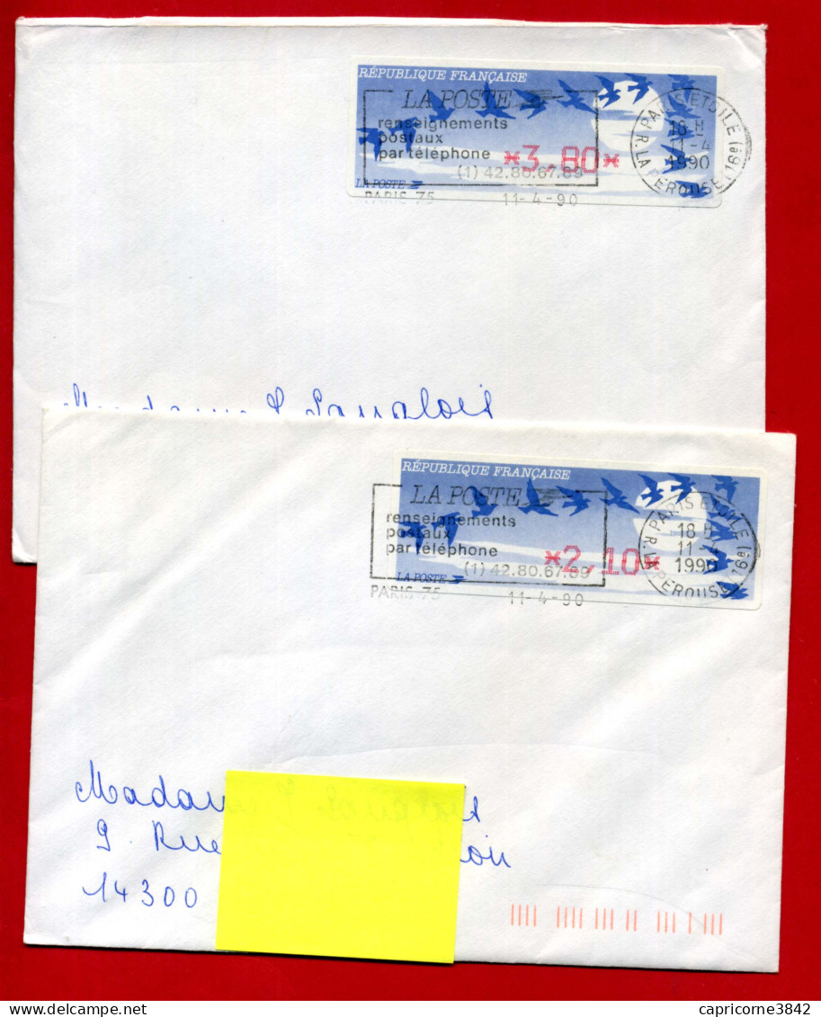 1990 - 2 Enveloppes Avec Vignettes DIVA - Oblitération SECAP à PARIS ETOILE - 1990 « Oiseaux De Jubert »