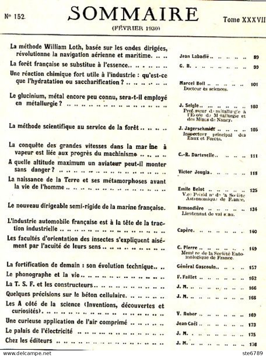 LA SCIENCE ET LA VIE 1930 N° 152 Fevrier - 1900 - 1949