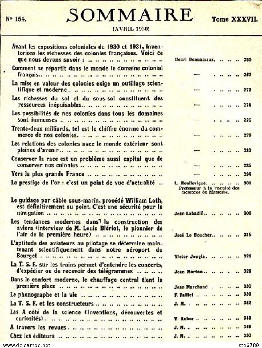 LA SCIENCE ET LA VIE 1930 N° 154 Avril - 1900 - 1949