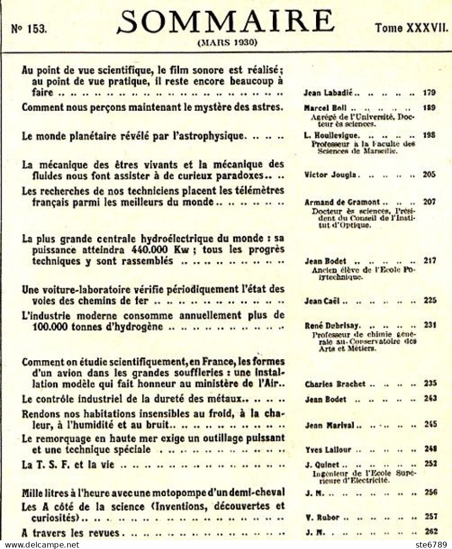 LA SCIENCE ET LA VIE 1930 N° 153 Mars - 1900 - 1949