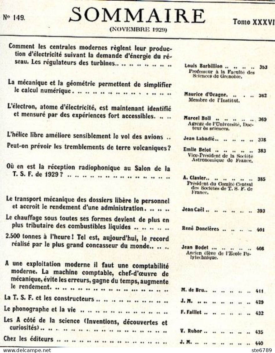 LA SCIENCE ET LA VIE 1929 N° 149 Novembre - 1900 - 1949