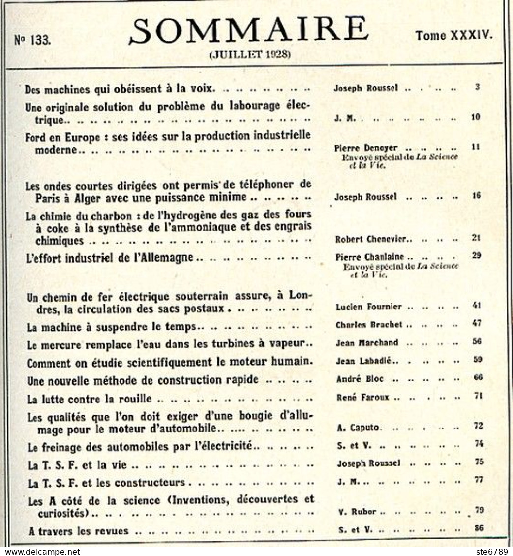 LA SCIENCE ET LA VIE 1928 N° 133 Juillet - 1900 - 1949