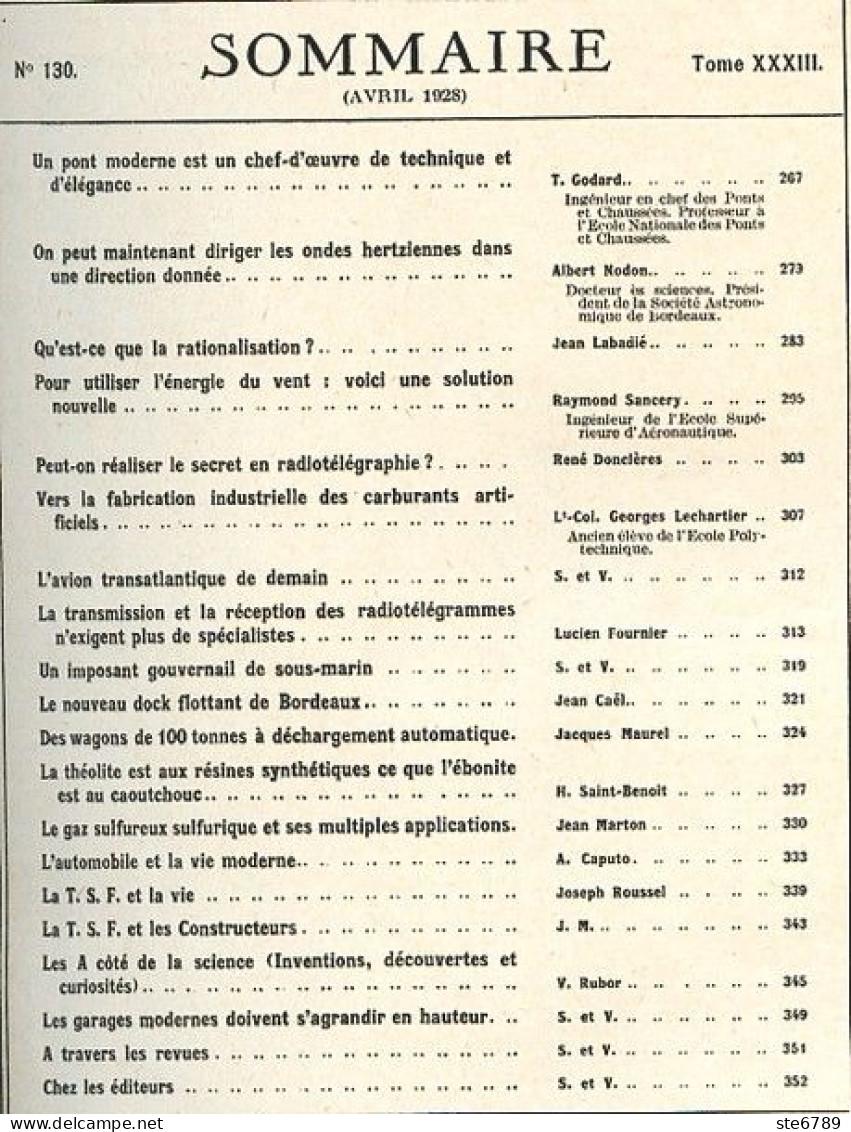 LA SCIENCE ET LA VIE 1928 N° 130 Avril - 1900 - 1949