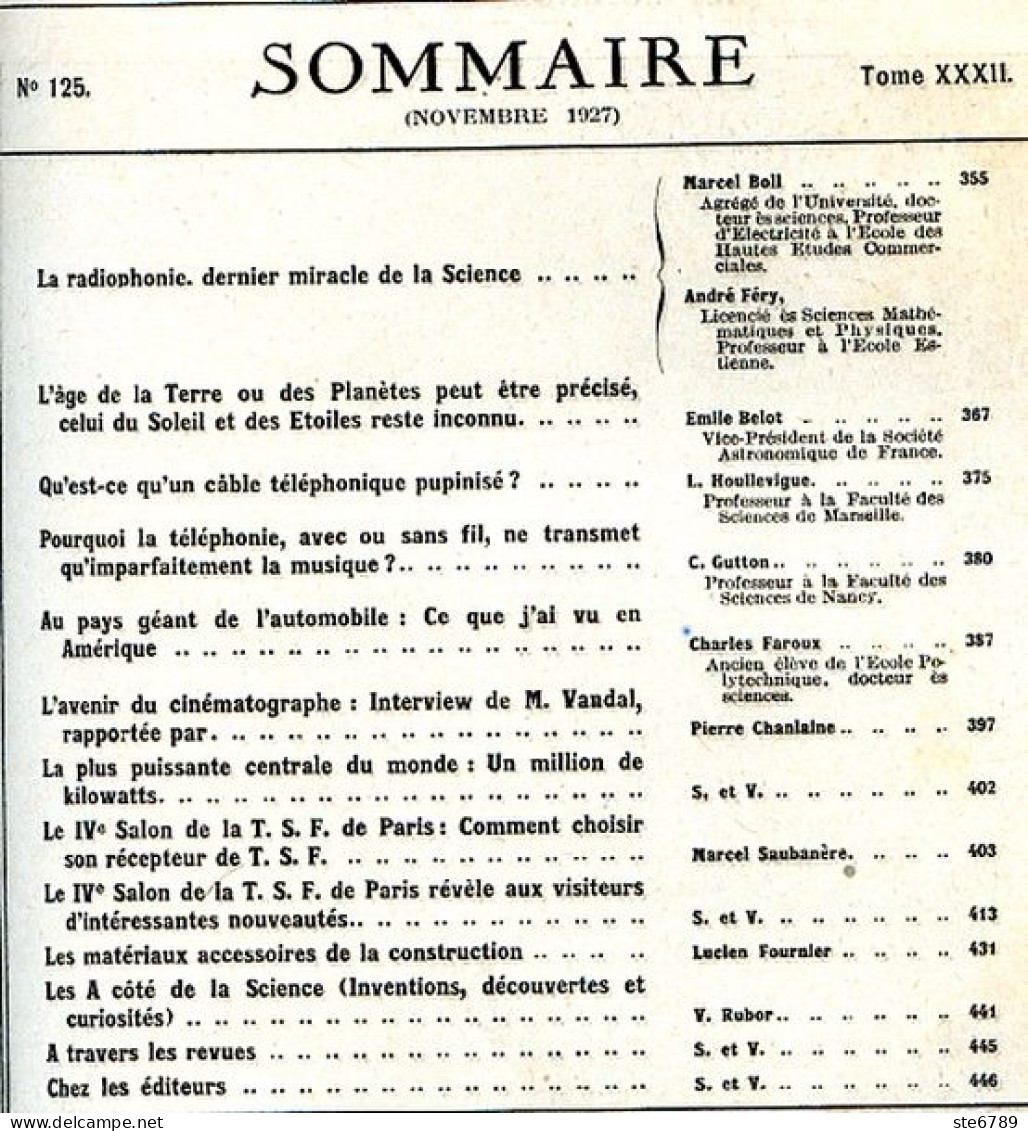LA SCIENCE ET LA VIE 1927 N° 125 Novembre - 1900 - 1949