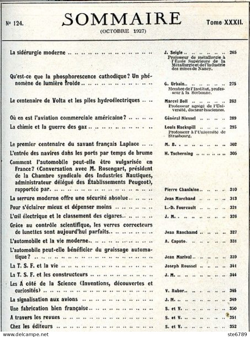 LA SCIENCE ET LA VIE 1927 N° 124 Octobre - 1900 - 1949