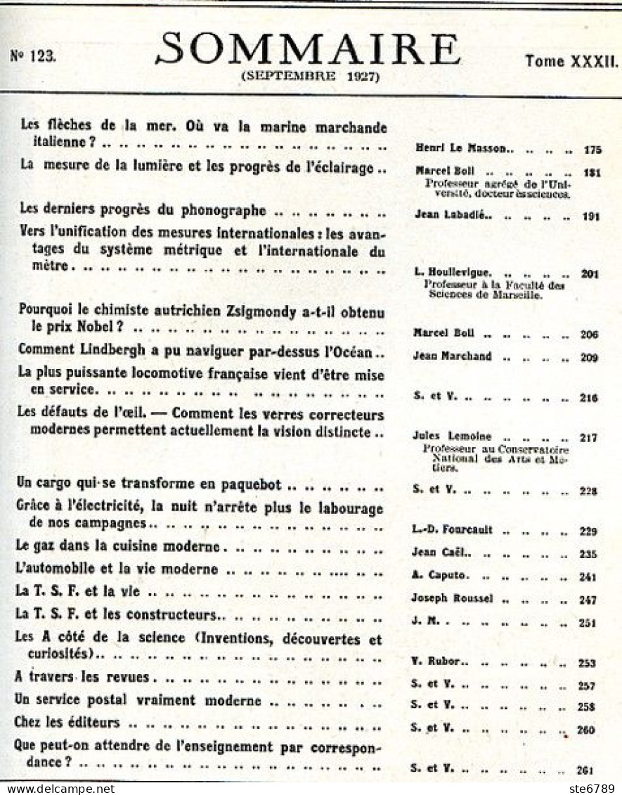 LA SCIENCE ET LA VIE 1927 N° 123 Septembre - 1900 - 1949