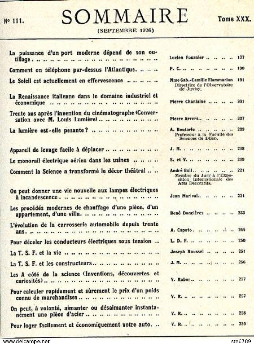 LA SCIENCE ET LA VIE 1926 N° 111 Septembre - 1900 - 1949