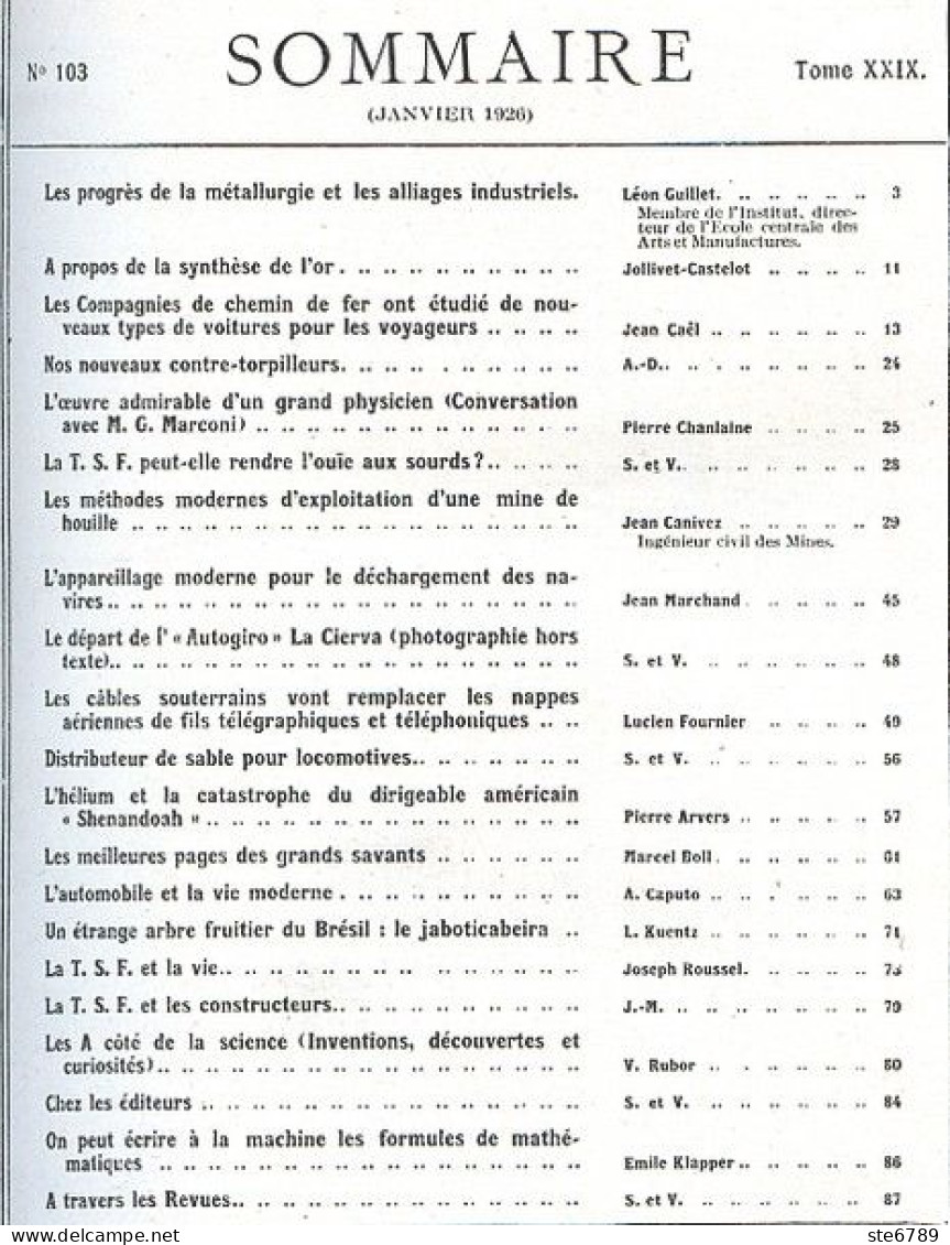 LA SCIENCE ET LA VIE 1926 N° 103 Janvier - 1900 - 1949