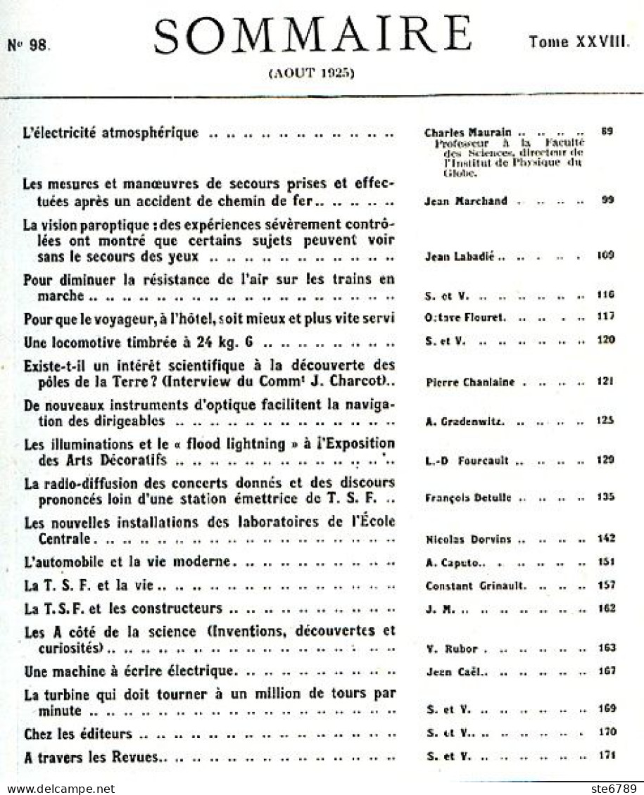 LA SCIENCE ET LA VIE 1925 N° 98 Aout - 1900 - 1949