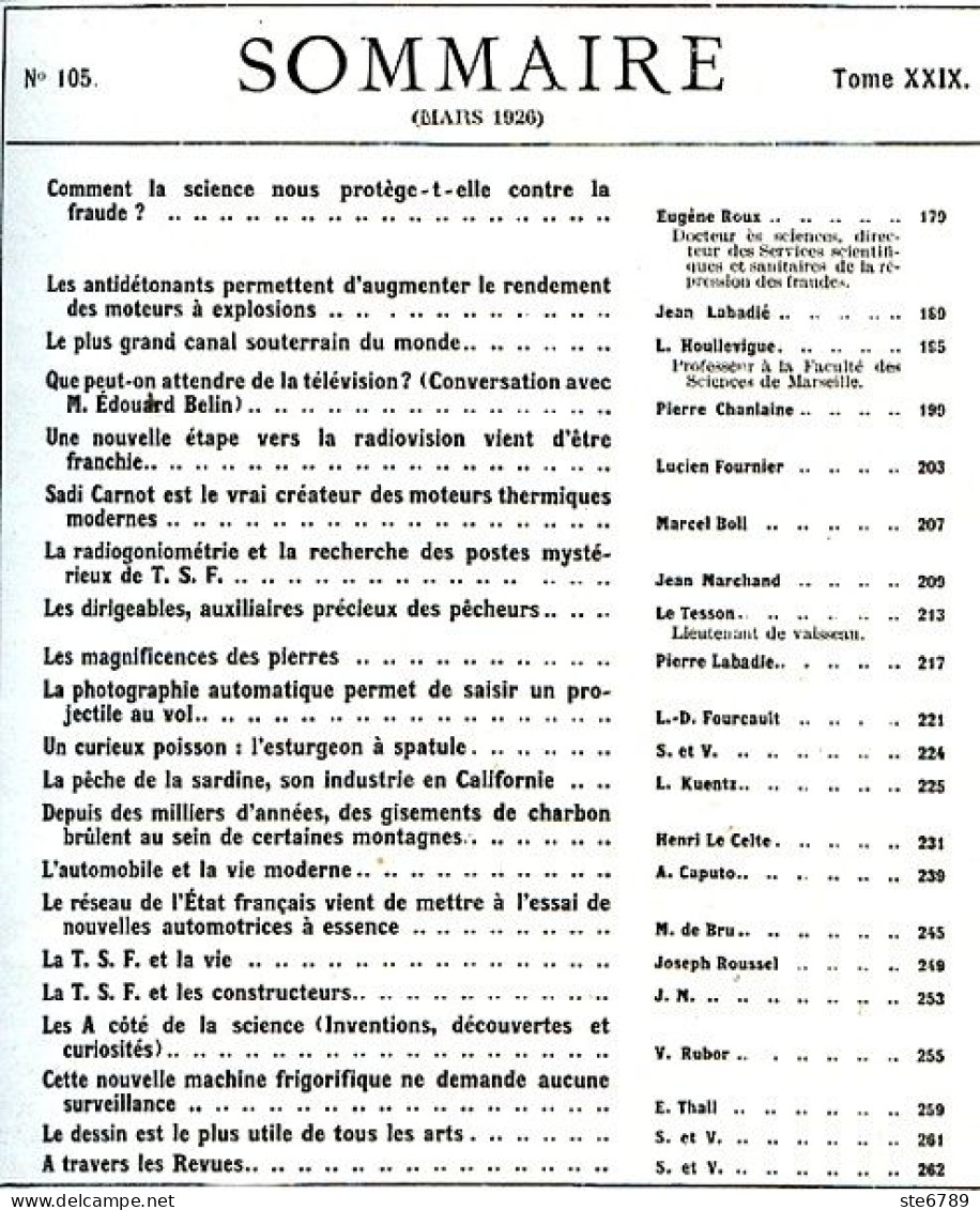 LA SCIENCE ET LA VIE 1926 N° 105 Mars - 1900 - 1949