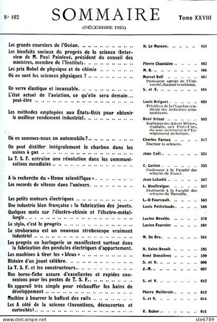 LA SCIENCE ET LA VIE 1925 N° 102 Décembre - 1900 - 1949