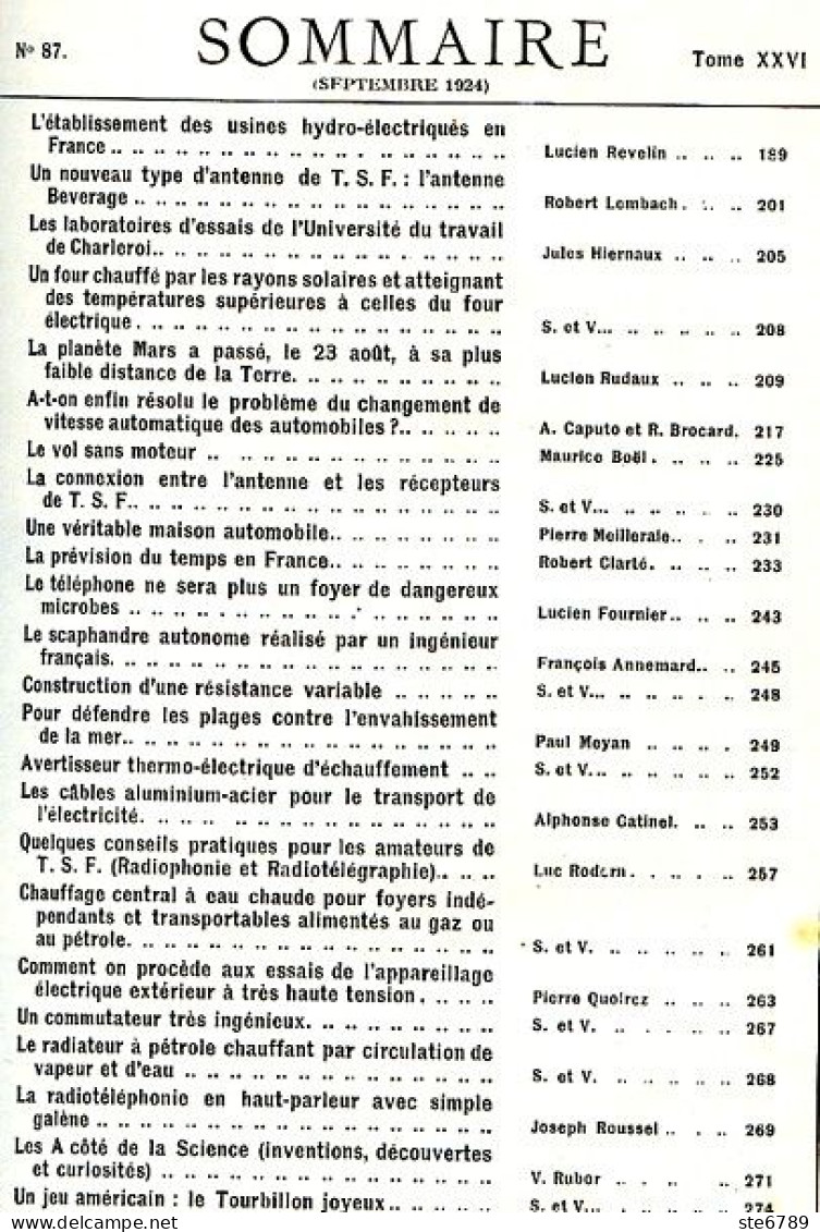 LA SCIENCE ET LA VIE 1924 N° 87 Septembre - 1900 - 1949