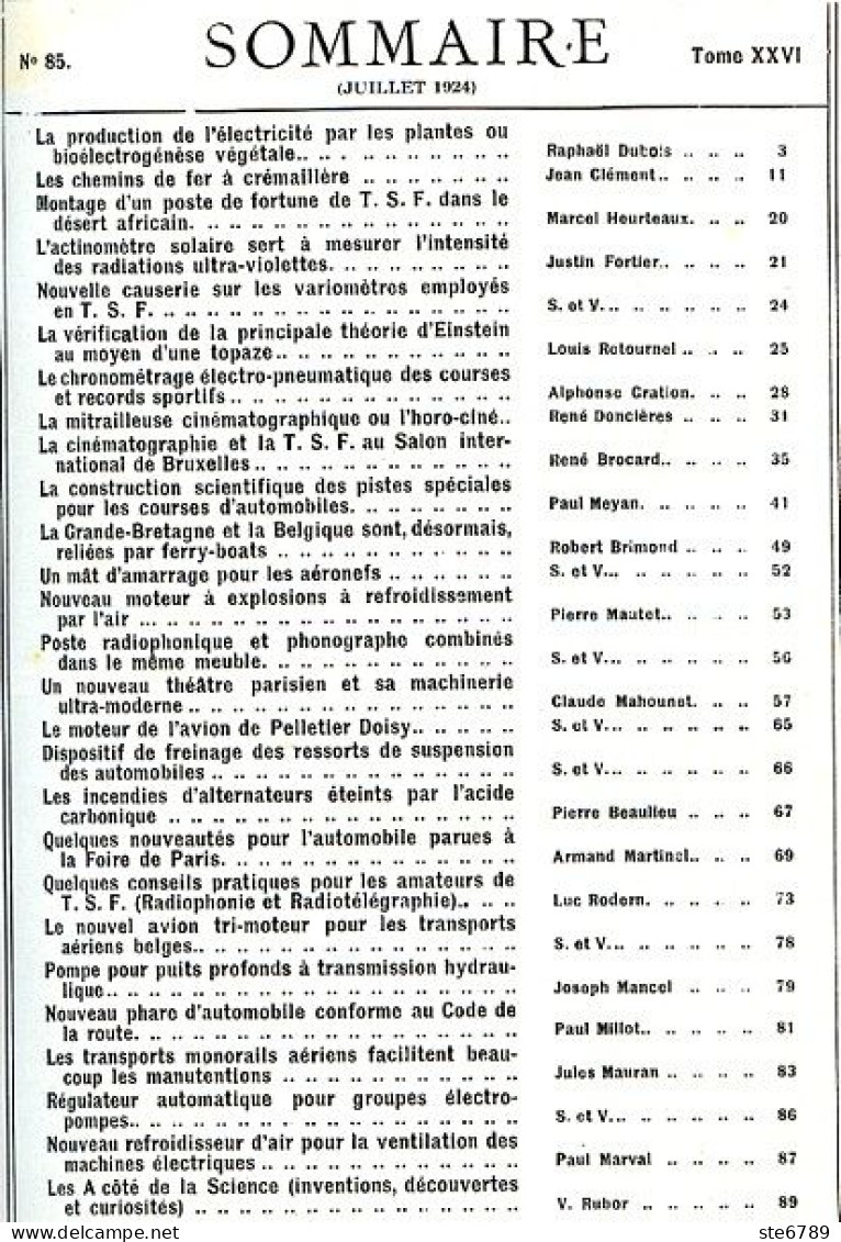 LA SCIENCE ET LA VIE 1924 N° 85 Juillet - 1900 - 1949