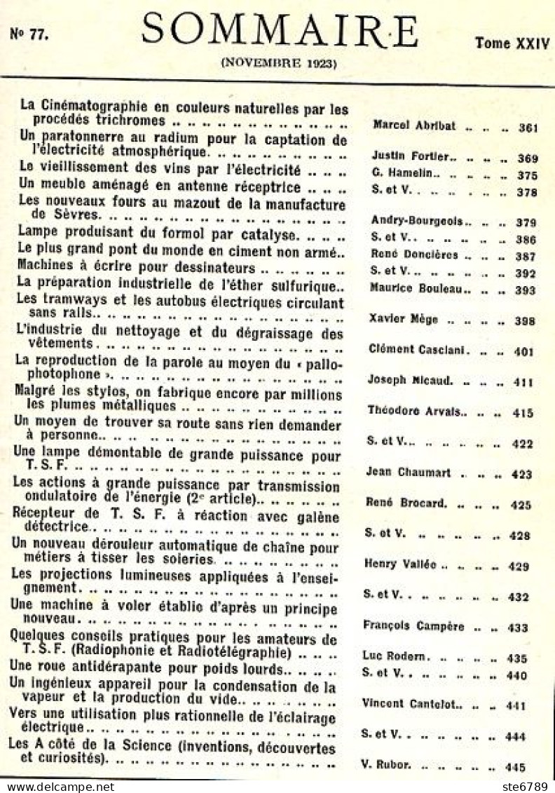 LA SCIENCE ET LA VIE 1923 N° 77 Novembre - 1900 - 1949