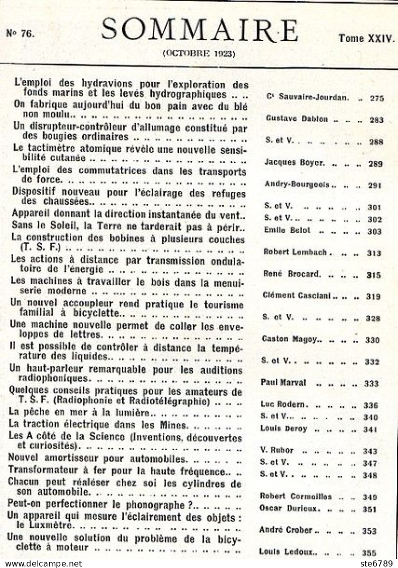 LA SCIENCE ET LA VIE 1923 N° 76 Octobre - 1900 - 1949