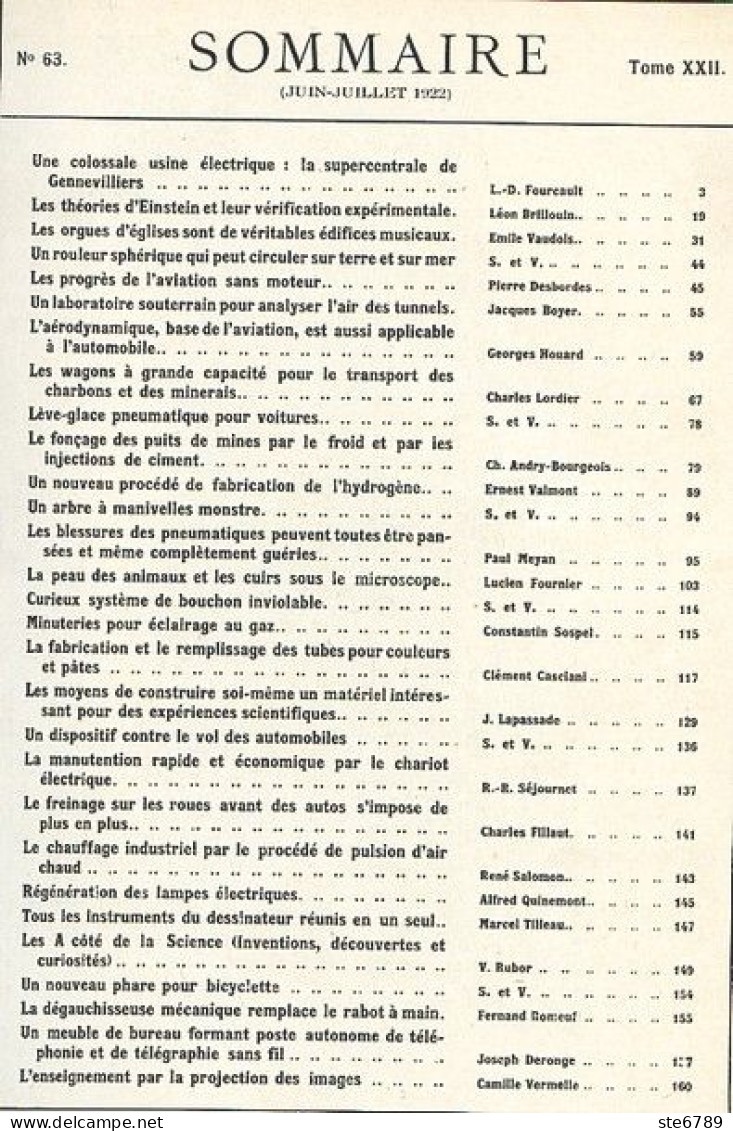 LA SCIENCE ET LA VIE 1922 N° 63 Juillet - 1900 - 1949