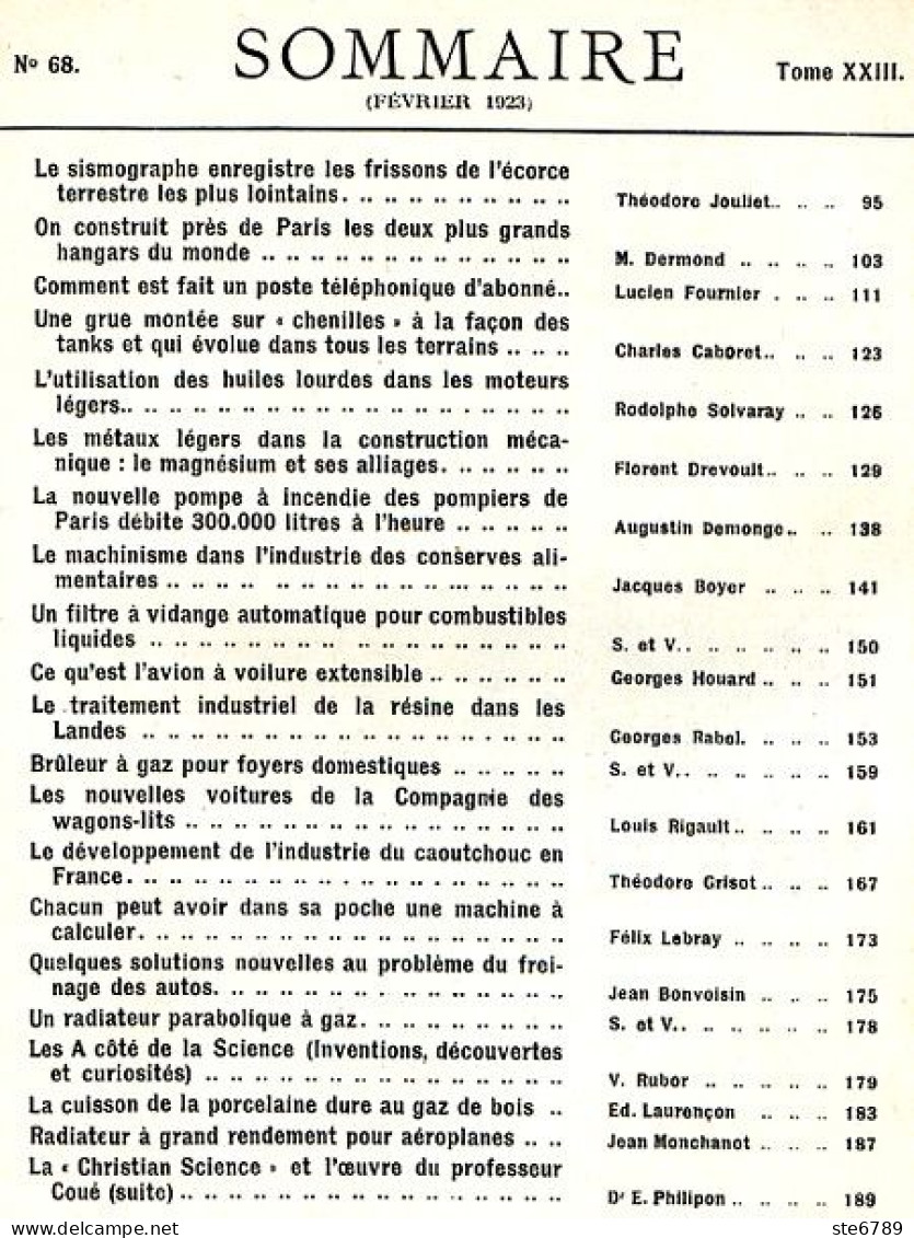 LA SCIENCE ET LA VIE 1923 N° 68 Février - 1900 - 1949