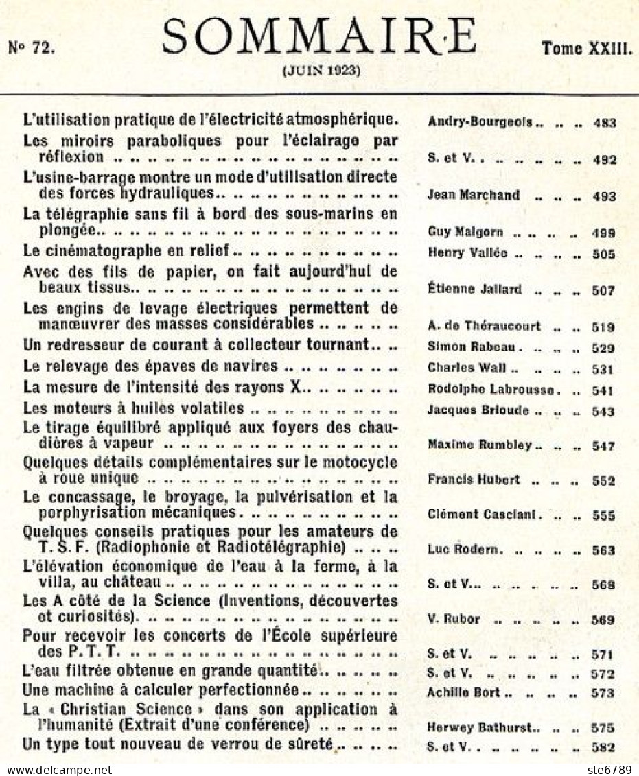 LA SCIENCE ET LA VIE 1923 N° 72 Juin - 1900 - 1949