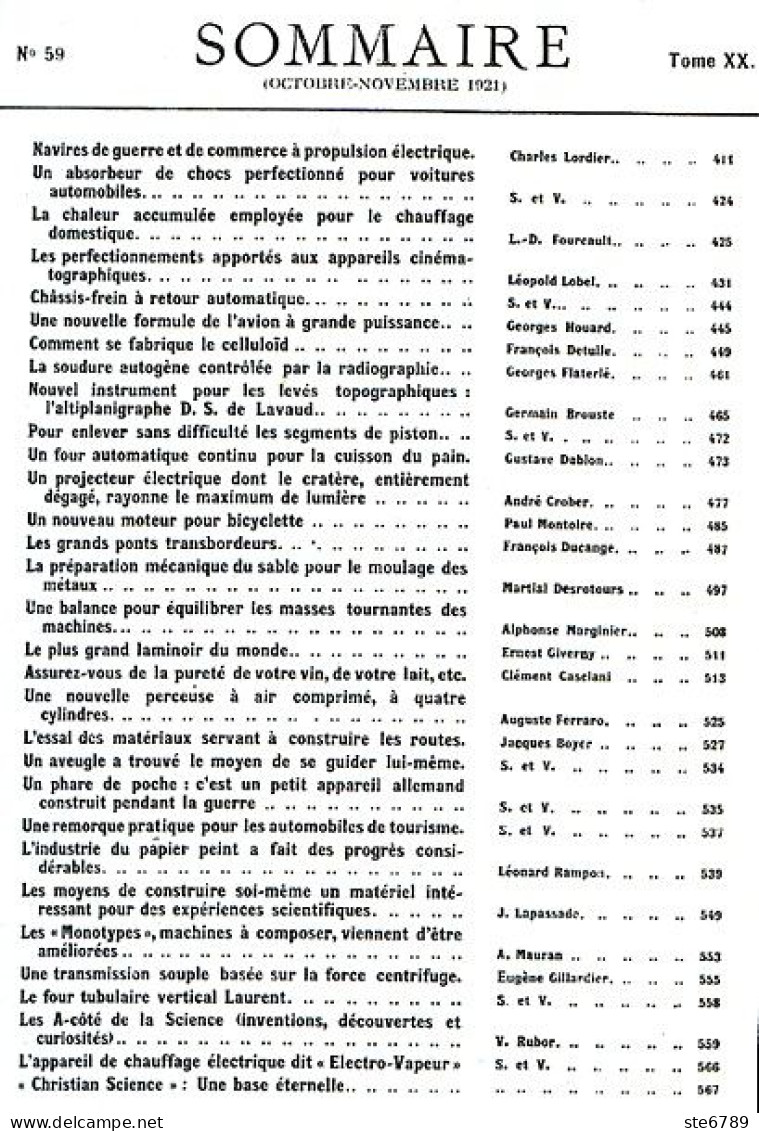 LA SCIENCE ET LA VIE 1921 N° 59 Novembre - 1900 - 1949