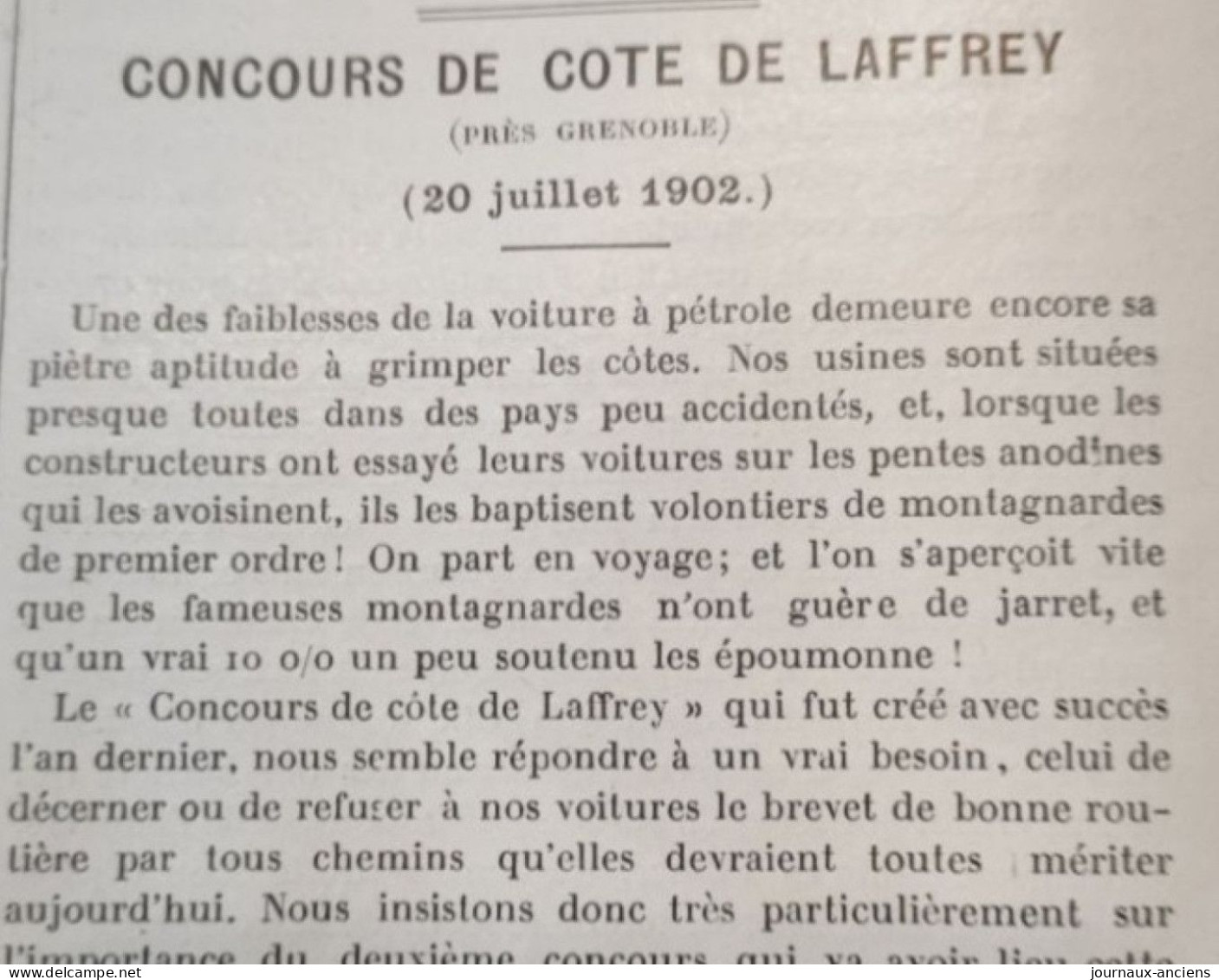 1902 Revue Automobile "  LA LOCOMOTION " - CONCOURS DE COTE DE LAFFREY Près De GRENOBLE - 1900 - 1949