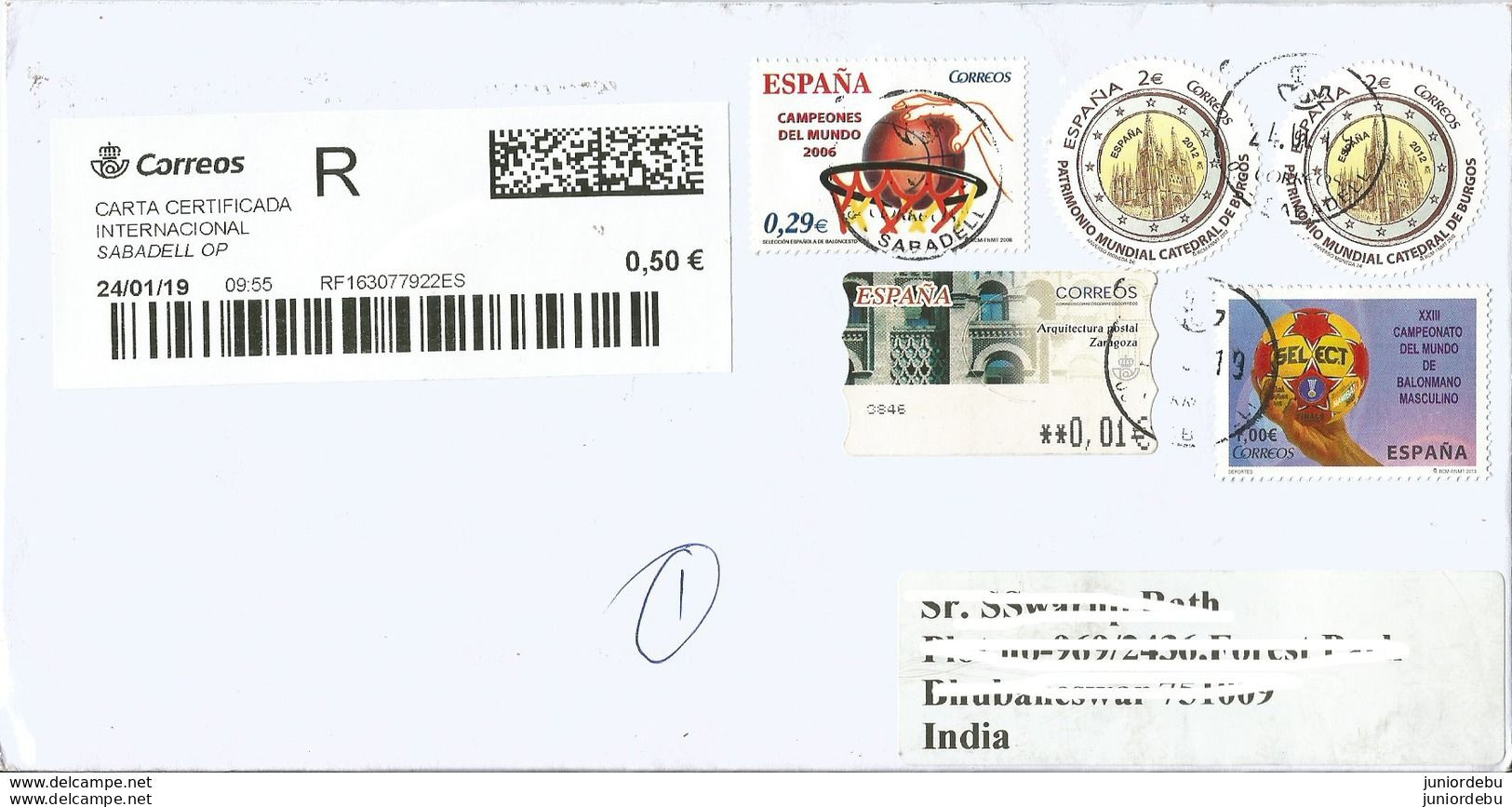 Spain  - 2013 - 23rd World Handball Championship    - Stamp  Used On Registered  Cover To India.. ( OL 31/03/2019) - Balonmano